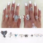 Ikevan 2017 Women Fashion 8pcs/Set Rings Bohemian Elephant Midi Ring Set Steampunk Turquoise Knuckle Rings