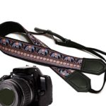 Lucky Elephants camera strap. Blue and beige Ethnic camera strap. Black DSLR / SLR Camera Strap with Indian motives. Durable, light weight and well padded camera strap. code 00180