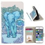 iPhone 5S Case, Speedtek Elephant Pattern Premium PU Leather Wallet Flip Protective Skin Case with Magnetic Closure for Apple iPhone 5 5G (2012) & iPhone 5S (2013)