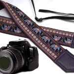 Lucky Elephants camera strap. Purple and blue ethnic camera strap. Dark purple DSLR / SLR Camera Strap with Indian motives. Durable, light weight and well padded camera strap. code 00203