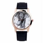 David Fashion DF-A02 Men Women Unisex Big Elephant Print Dial Rose Gold Case Black Leather Analog Dress Watch