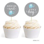 Andaz Press Boy Elephant Baby Shower Collection, Cupcake Topper DIY Party Favors Kit, Babies are Sweet! It’s a Boy!, 20-Pack