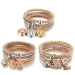 I’s 3 Bracelets Multilayer Gold/Silver/Rose Gold Corn Chain Charms with Crystal Stretch Bracelet Set For Women