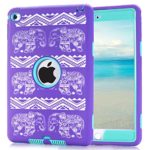 iPad mini 4 Case, Hocase Rugged Hybrid Double Layer Shockproof Protective Hard Rubber Case for Apple iPad mini 4 Retina – Purple Elephant / Aqua