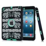 iPad Mini Case, iPad Mini 2/ 3 Case, XRPow 3in1 Hybrid Heavy Duty High Impact Shock Rugged Rubber Defender Hard PC Soft TPU Protective Cover Case for iPad Mini 1/2/3 Elephant / Mint Green