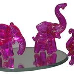 Flame Art Glass Hand Blown Glass Elephant Family Figurines with Beveled Display Mirror, Sparkle