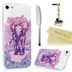 Mavis’s Diary iPod Touch 6 Case Cute Print Hard PC Case Lovely Elephant with Flowers Pattern for iPod Touch 6th Generation & Cute Dust Plug & Feather Stylus Pen