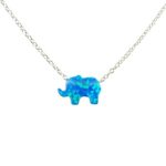 Blue Opal Elephant 925 Sterling Silver Necklace. Baby Lucky Elephant Necklace