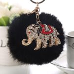 Chunlin Soft Cute Rabbit Fur Ball Cat PomPom Cell Phone Car Pendant Handbag Key Chain (Elephant–Black)