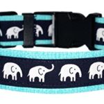 Elephants Dog Collar – Navy Blue & Aqua – Safari – Zoo – Africa – 100% Cotton – 4 Sizes 9″ to 30″