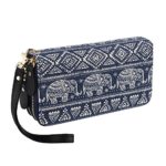 Bohemian Purse Wallet Canvas Elephant Pattern Handbag with Coin Pocket and Strap (Large, Elephant)