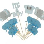 Maydolbone 14pcs Elephant Cake Topper?Crown Cupcake Topper- Boy Baby Shower Birthday Party Supplies