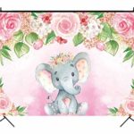 Funnytree 7x5ft Pink Floral Elephant Party Backdrop Flowers Girl Baby Shower Birthday Photography Background Photobooth Banner Cake Table Decorations