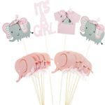 Jinhuamike Baby Elephant Cupcake Toppers Picks for It is A Girl Baby Shower Birthday Party Decorations Supplies Set of 14pcs