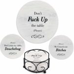 Funny Coasters for Drinks Absorbent with Holder | 6 Pcs Novelty Gift Set | 3 Different Sayings | Unique Present for Friends, Men, Women, Housewarming, Birthday, White Elephant, or Holiday Party