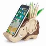 Pen Pencil Holder with Phone Stand, Coolbros Resin Elephant Shaped Pen Container Cell Phone Stand Carving Brush Scissor Holder Desk Organizer Decoration for Office Desk Home Decorative