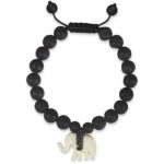 Jeka Elephant Charm Bracelet for Women Girls 8mm Black Lava Rock Essential Oil Diffuser Energy Healing Natural Beaded Yoga Dainty Charm Adjustable Chakra Stone Religious Mala Jewelry