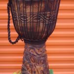 Large 26″ X 15″ Djembe Deep Carved Hand Drum ELEPHANTS – Model #65m4