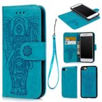 iPhone 7 Wallet Case, iPhone 8 Case Embossed Love PU Leather Case Full Protective Anti-Scratch Resistant Cover Magnetic Case Slot Wrist Strap Case for iPhone 7 & iPhone 8 (Elephant-Blue)