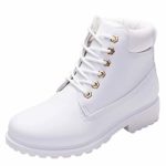 COPPEN Women Boots Retro Solid Ankle Thick Lace-up Short Round Toe Casual Shoes