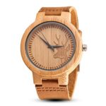 Wooden Watches Men Cowhide Leather Strap Engraved Deer Elephant Wristwatches Quartz Men Wood Watch Gifts