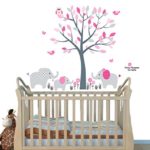 Fabric Wall Decals, Animal Decal, Elephant Tree Decal, Pink and Gray