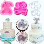 Set of 4 JeVenis 3D Elephant Baby Shower Cake Mold Elephant Fondant Mold Baby Shower Elephant Cake Decoration Elephant Baby Shower Party Supplies Elephant Baby Shower Party Favors