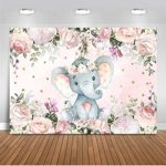 Mocsicka Elephant Baby Shower Backdrop 7x5ft Gender Reveal Cute Elephant Floral Photo Booth Backdrops Elephant Birthday for Girl Photography Background