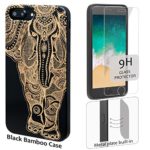 iProductsUS Wood Phone Case Compatible with iPhone XR and Screen Protector-Engraved Unique Elephant Black Bamboo Case, Built-in Metal Plate,Compatible Wireless Charger,TPU Shockproof Cover (6.1″)