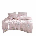 Jane yre New Cartoon Animal Rabbit Pink Elephant Print Duvet Cover Set Twin Girls 100% Cotton Reversible Stripe Duvet Cover Sets,3 Pieces Kids Teen Bedding Duvet Cover Pillowcases Striped