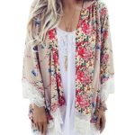 Relipop Women’s Sheer Chiffon Blouse Loose Tops Kimono Floral Print Cardigan