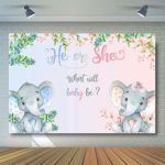 COMOPHOTO Elephant Gender Reveal Backdrop 7x5ft Pink or Blue Flowers Baby Shower Photography Background He or She Gender Reveal Party Banner Cake Table Decorations Backdrops