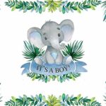 AIIKES 7x5FT Little Elephant Baby Shower Photo Backdrop It’s A Boy Elephant Baby Shower Leaves Vinyl Photography Background 1st Baby Birthday Party Banner Decoration Photoshoot Props 11-534