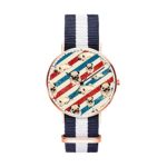 SunbirdsEast Cute Puppy Watch Nylon Band for Men 40mm Analog Quartz Wrist Rose Gold Unisex Stainless Steel Children Nylon Multi-Color Striped Band Watch