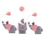 Newqueen Resin Elephant Cake Toppers with Balloon Bird Baby Shower Girl Birthday Party Desktop Cake Decoration Pink