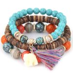 Ladiy New Fashion Wood Beads Bracelets Boho Small Elephant Charm Vintage Style Jewelry Strand