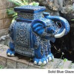 MISC Large Porcelain Elephant Stool Blue Zen Statue Outdoor Garden Decor Welcome Sculpture Floor Decorative Weathered Entrance Accent Trunk Up Standing Animal Decoration, Ceramic