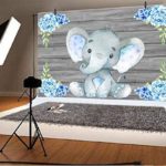 Baocicco Blue Elephant Wooden Board Backdrop 8x6ft Photography Background Elephant Theme Children Birthday Backdrop Wood Plank Blue Floral Baby Shower Children Party