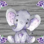 Laeacco Royal Purple Elephant Backdrop 8x6ft Wooden Photography Background Cute Purple Elephant with Flowers Pattern Wooden Background Studio Props