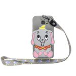 Miagon Silicone Cover for Samsung Galaxy J4 PLUS,3D Cute Wallet Storage Bag Design Case with Necklace Neck Strap Chain Cord Band,Gray Elephant