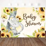 Mocsicka Elephant Girl Baby Shower Backdrop Sunflower Elephant Baby Party Decoration 7X5ft Vinyl Girl Cute Little Baby Elephant Photography Background