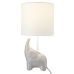 Globe Electric 67501 Ellie 16.5″ Ceramic Elephant Table Lamp, Light Gray, White Fabric Shade, On Off Switch on Socket