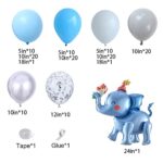 Elephant Baby Shower Decorations 135Pcs Baby Blue Balloon Garland Arch Kit, Pastel Blue White Gray Silver Balloons for Baby Boy Elephant Birthday Party Baby Shower Gender Reveal Party Decorations