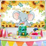 7×5ft Elephant Sunflowers Backdrop Baby Shower Party Background Kids Newborn Cartoon Background Boy Girl Happy Birthday Banner Photography Supplies for Children
