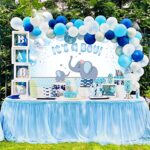 Elephant Baby Shower Backdrop Banner Blue Gray Baby Shower Decorations for Boy, Large Fabric Rustic Animal Theme Birthday Party Supply, It’s A Boy Background Decor, Photography Props 72.8 x 43.3 Inch