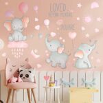 Dream Big Little One Elephant Wall Stickers Baby Room Wall Decals Moon Hot Air Balloon Grey Stars Wall Decals for Nursery Kids Room Living Room Bedroom Decorations Home Decor (Cute Style)