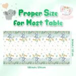 3 Pack Elephant Baby Shower Tablecloths Decorations Green Eucalyptus Leaf Table Cover Plastic Rectangle Table Cloth for Baby Shower Gender Reveal Party Elephant Themed Party Supplies, 54 x 108 Inch