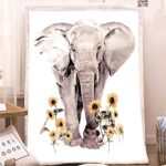 LOVINSUNSHINE Sunflower Elephant Blanket,Best White Elephant Gifts for Women Ideas,Unique Sunflower Gifts for Women Adults, for Women,Sherpa Fleece Throw Blanket for Couch 50×60