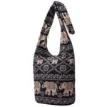 Women Hand Fashion canvas Hippie Crossbody Bags Bohemian Animal Prints Hobo Bags (Black elephant)