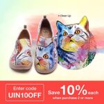 UIN Women’s Lightweight Sneakers Comfortable Canvas Slip On Flat Art Painted Cat Travel Shoes Cheer Up (39)